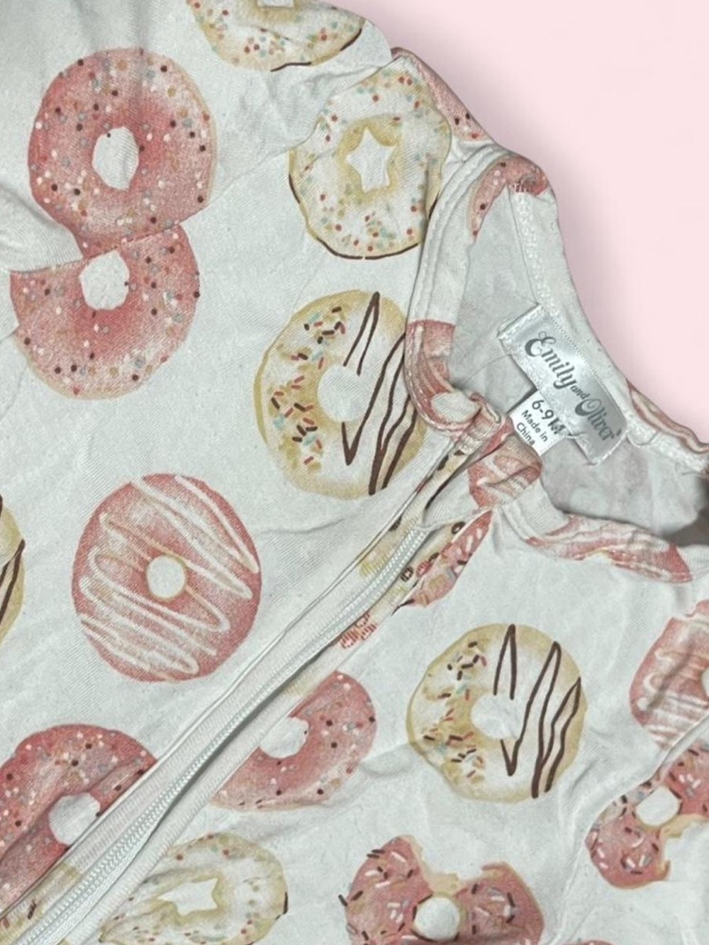 Emily & Oliver Bamboo Footie Pajamas 6-9M Donut Print Zip Sleeper GUC - Picture 4 of 8